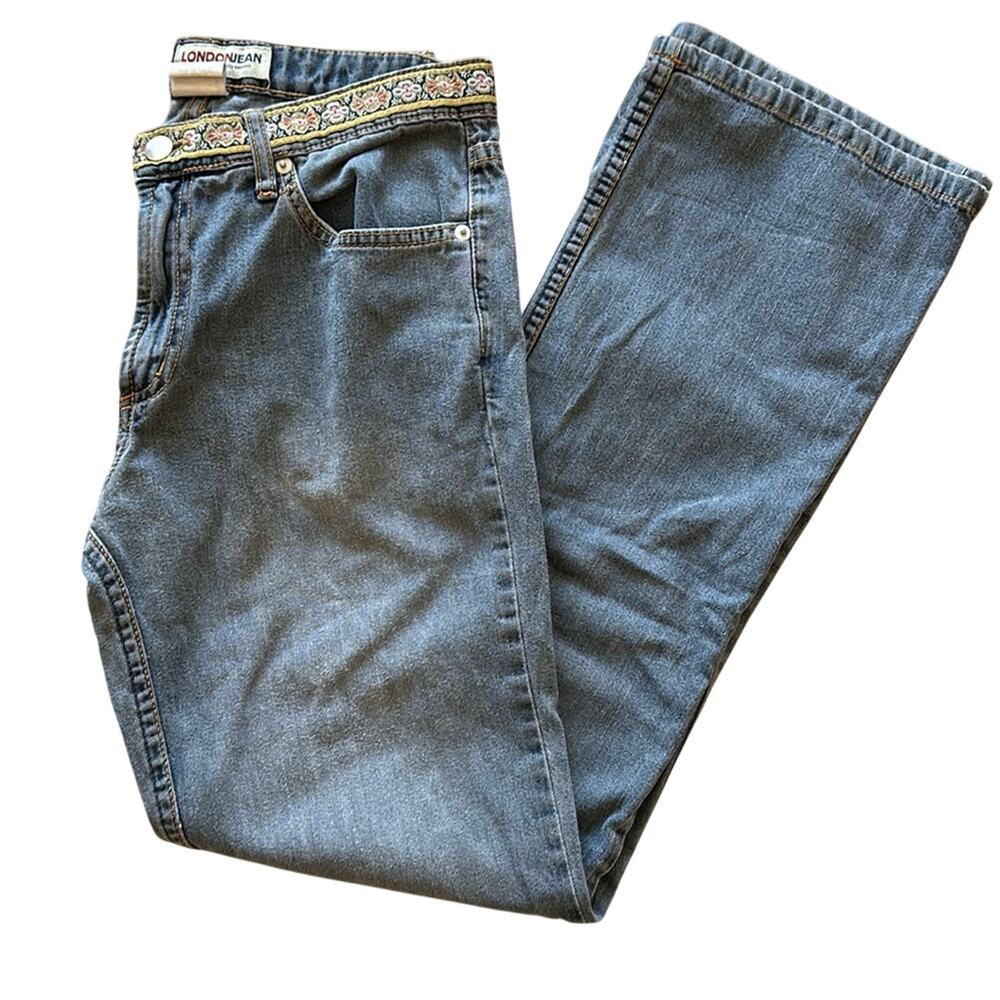 Londonjean Boho Belted Look Low Rise Flare Bootcut Dark Wash Jeans